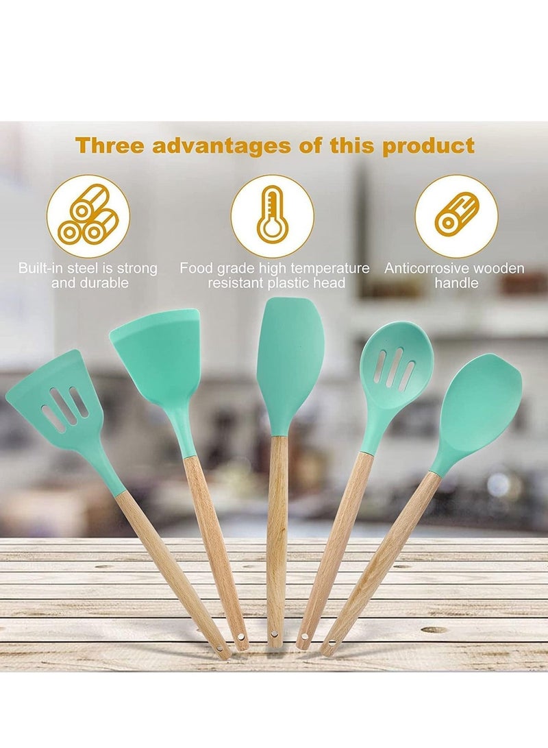 BIG CLICK 12 Pcs Silicone Cooking Utensil Kitchen Set with Organizer Cup Holder, Kitchen Utensils Set with Wood Handles for Nonstick Cookware Set, Great Kitchen Tools - Image 2